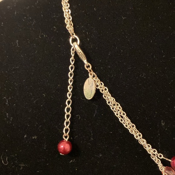 White House Black Market Maroon and Metallic Glass Beaded Triple Strand Necklace - Picture 7 of 9